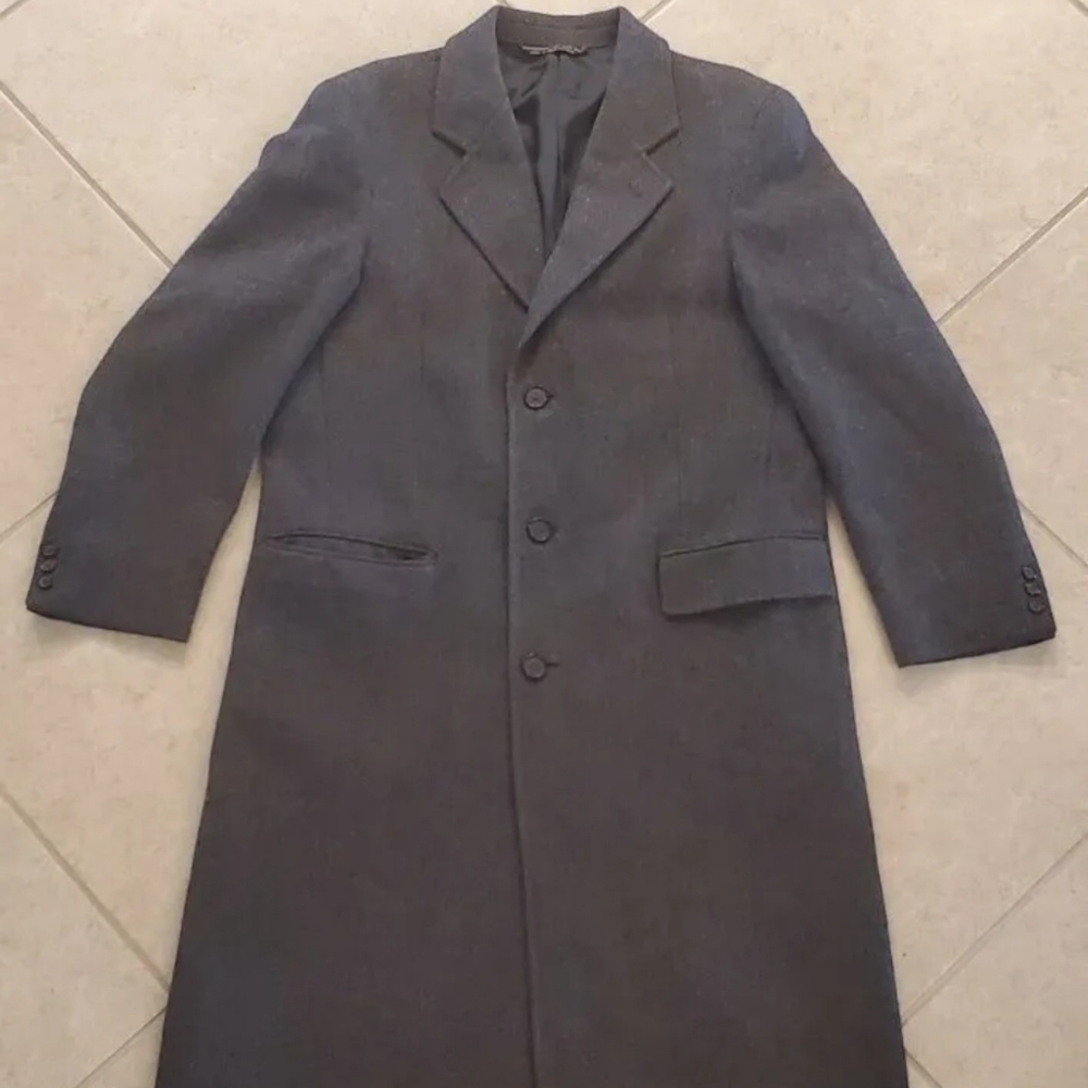 Men's Pure New Wool Long Overcoat Gray